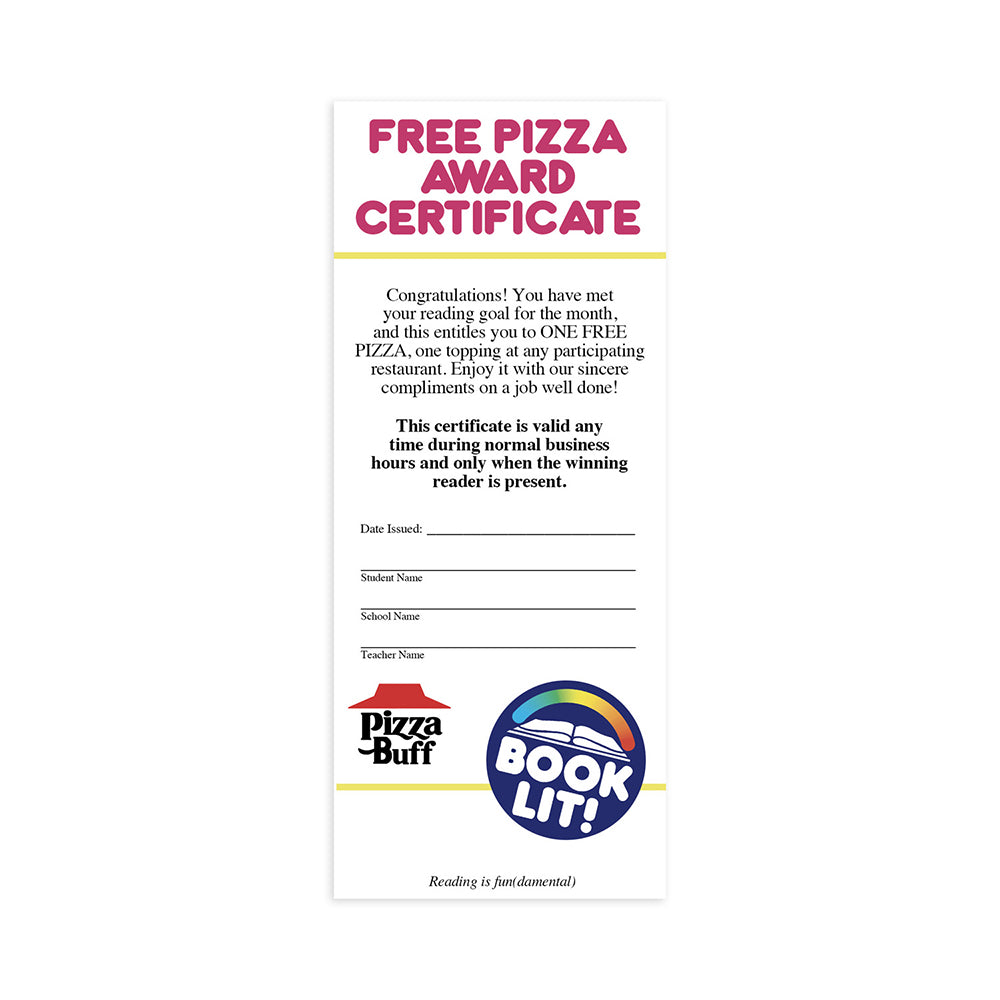 Pizza Award Certificate Bookmark